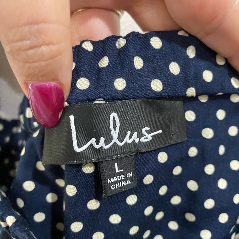 Lulu's Navy Polka Dot Off-Shoulder Maxi Dress - Picture 8 of 11